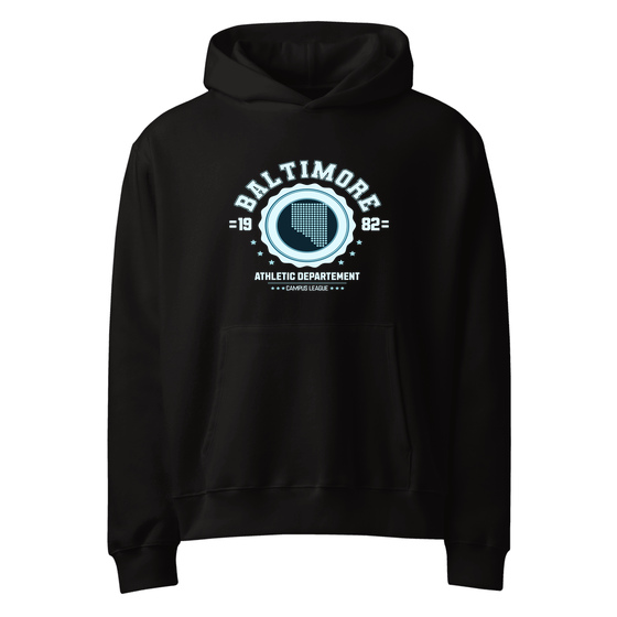 Baltimore Hoodie with Varsity Hero design (Schwarz)