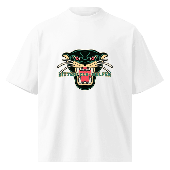 Personalisierbares Bitterfeld-Wolfen T-Shirt – Panther Design – Weiß für Bitterfeld-Wolfen