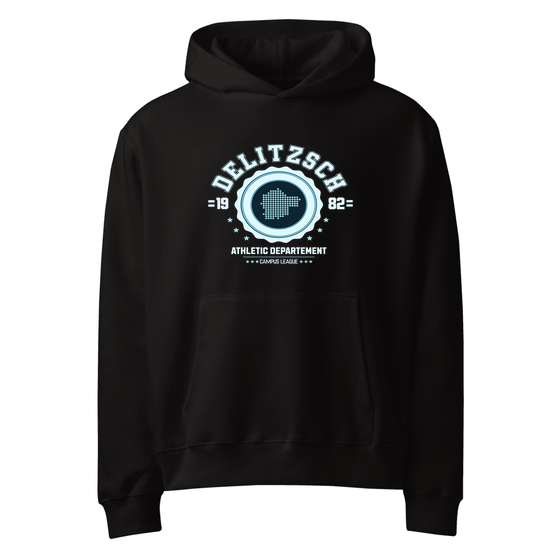 Personalisierbarer Delitzsch Hoodie – Varsity Hero Design – Schwarz für Delitzsch