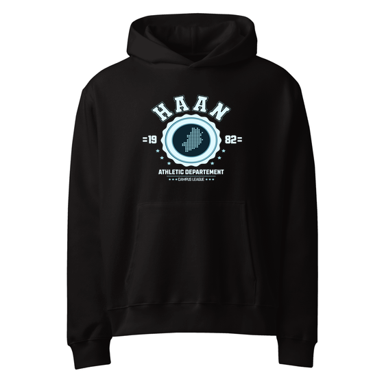 Personalisierbarer Haan Hoodie – Varsity Hero Design – Schwarz für Haan