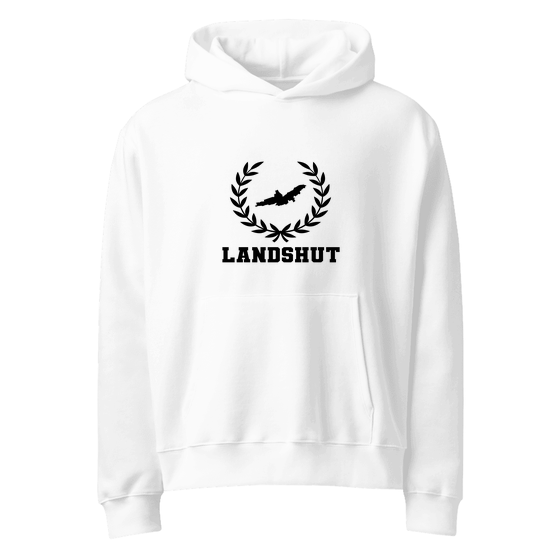 Personalisierbarer Landshut Hoodie – Laurel Boundary Design – Weiß für Landshut