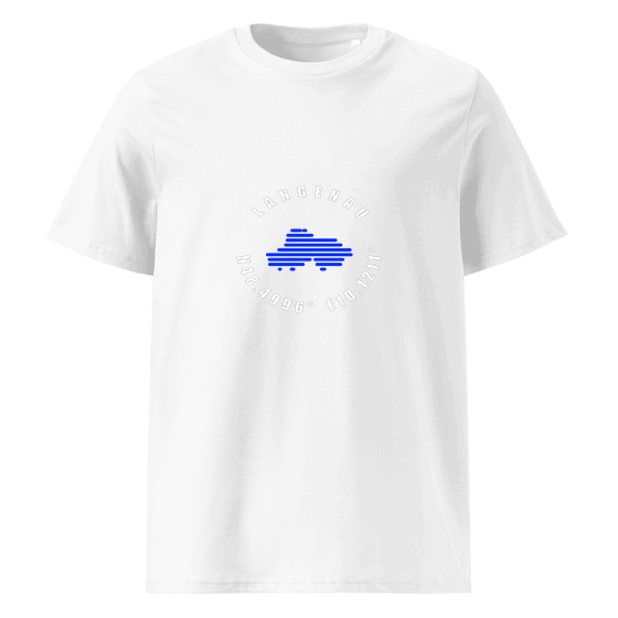 Personalisierbares Langenau T-Shirt – Minimal Coordinates Design – Weiß für Langenau