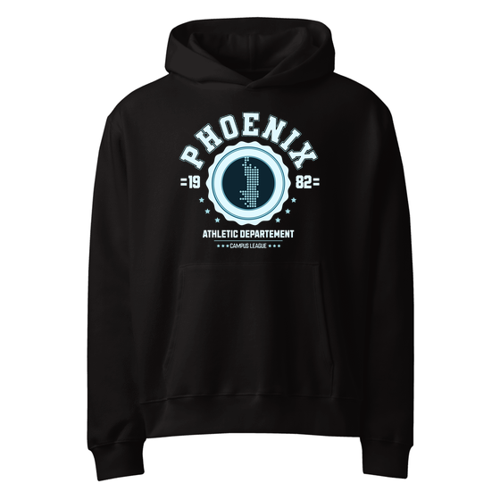 Phoenix Hoodie with Varsity Hero design (Schwarz)