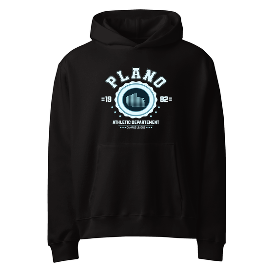 Plano Hoodie with Varsity Hero design (Schwarz)