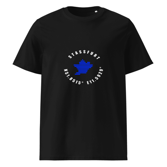Personalisierbares Staßfurt T-Shirt – Minimal Coordinates Design – Schwarz für Staßfurt