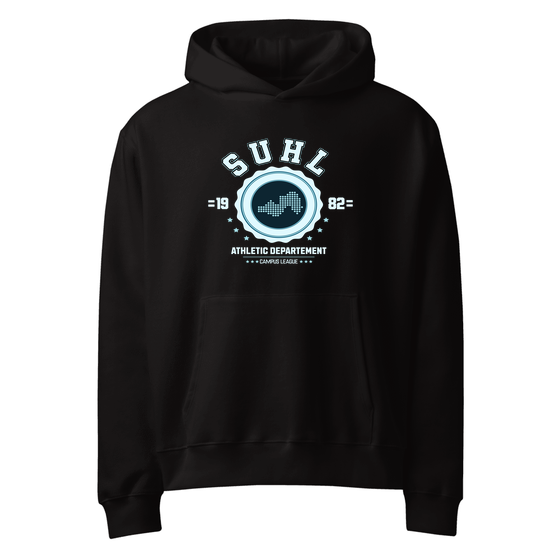Personalisierbarer Suhl Hoodie – Varsity Hero Design – Schwarz für Suhl