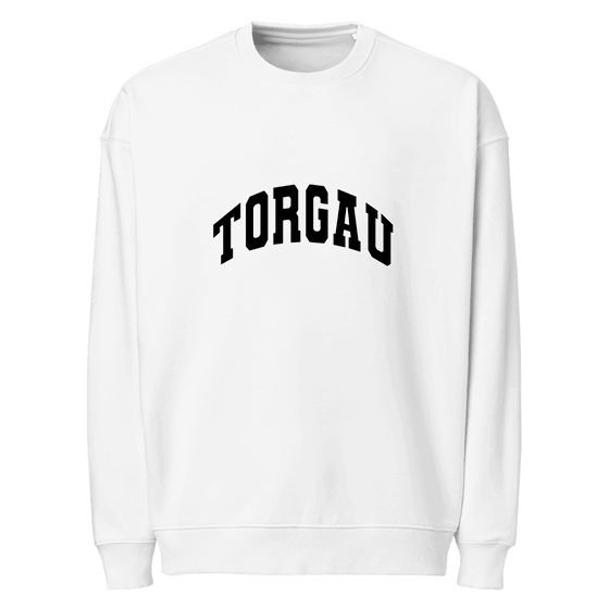 Personalisierbares Torgau Sweatshirt – Varsity3 Design – Weiß für Torgau