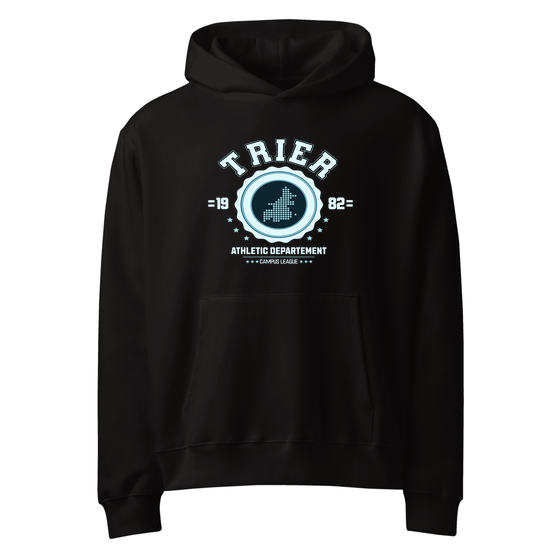Personalisierbarer Trier Hoodie – Varsity Hero Design – Schwarz für Trier
