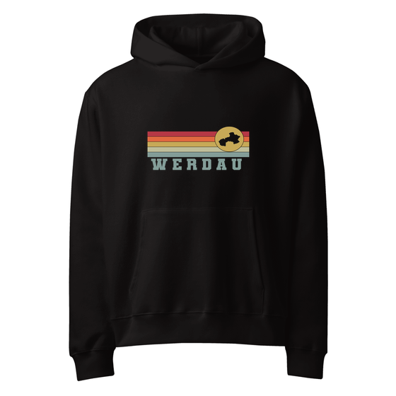 Personalisierbarer Werdau Hoodie – Varsity Rainbow Design – Schwarz für Werdau