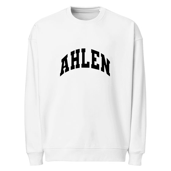 Ahlen Sweatshirt mit Varsity3-Design (Weiß) – Produktansicht