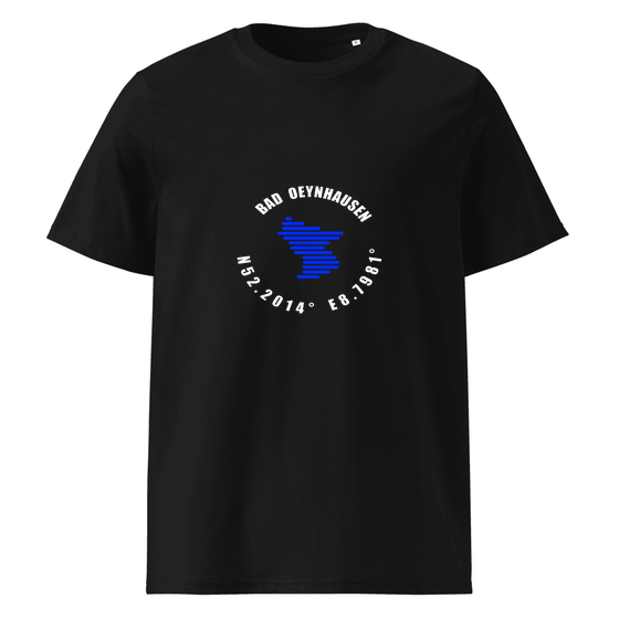 Bad Oeynhausen T-Shirt mit Minimal Coordinates-Design (Schwarz) – Produktansicht