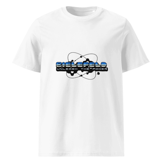 Bielefeld T-Shirt mit Atom-Design (Weiß) – Produktansicht