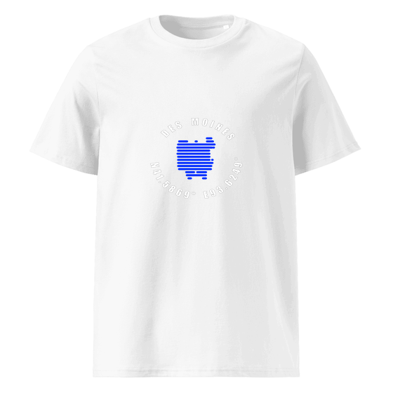 Des Moines T-Shirt with Minimal Coordinates design (White)