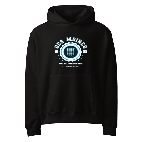Des Moines Hoodie with Varsity Hero design (Black)
