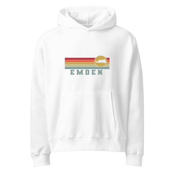 Emden Hoodie mit Varsity Rainbow-Design (Weiß) – Produktansicht