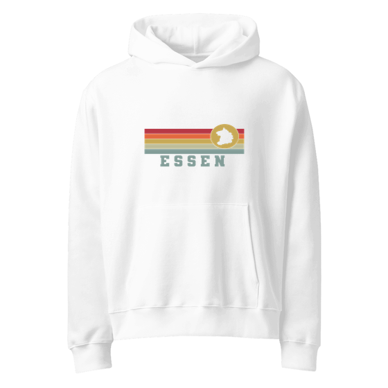 Essen Hoodie mit Varsity Rainbow-Design (Weiß) – Produktansicht