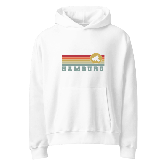 Hamburg Hoodie mit Varsity Rainbow-Design (Weiß) – Produktansicht