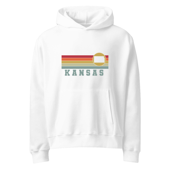 Kansas Hoodie with Varsity Rainbow design (White) – Produktansicht
