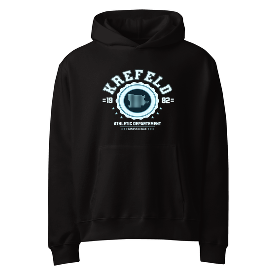 Krefeld Hoodie mit Varsity Hero-Design (Schwarz) – Produktansicht