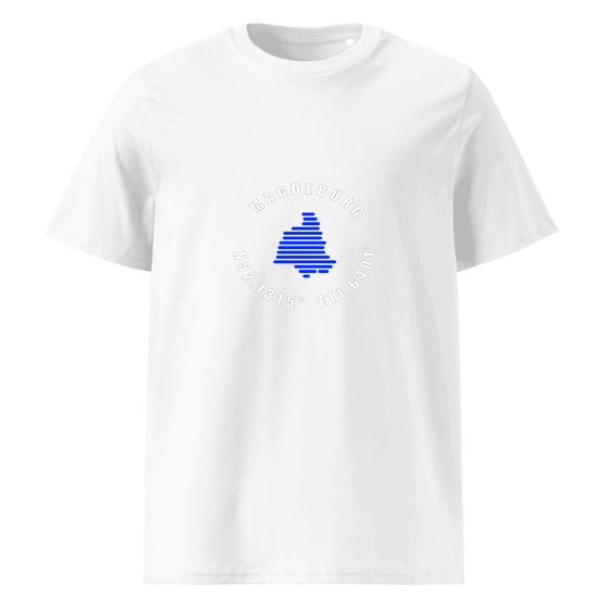 Magdeburg T-Shirt mit Minimal Coordinates-Design (Weiß) – Produktansicht