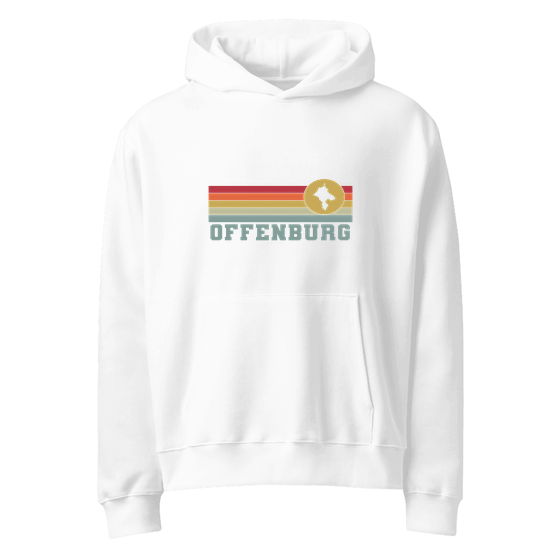 Offenburg Hoodie mit Varsity Rainbow-Design (Weiß) – Produktansicht