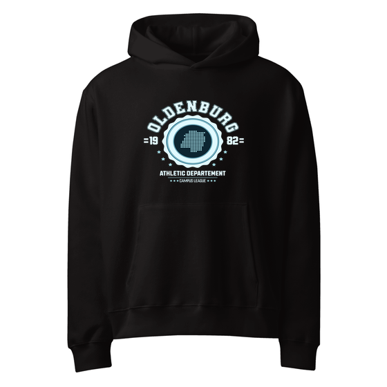 Oldenburg Hoodie mit Varsity Hero-Design (Schwarz) – Produktansicht