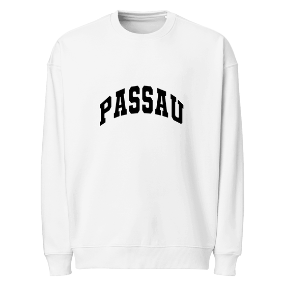 Passau Sweatshirt mit Varsity3-Design (Weiß) – Produktansicht