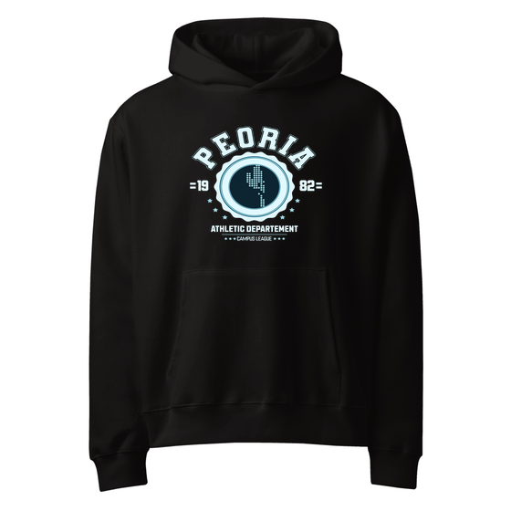 Peoria Hoodie with Varsity Hero design (Black)