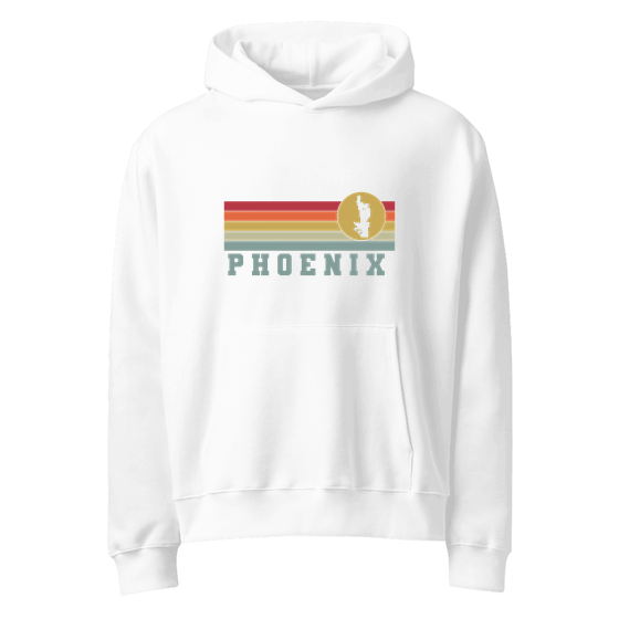 Phoenix Hoodie with Varsity Rainbow design (White) – Produktansicht