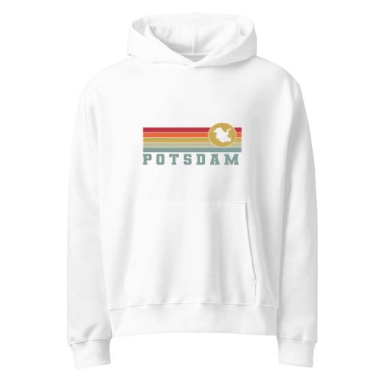 Potsdam Hoodie mit Varsity Rainbow-Design (Weiß) – Produktansicht