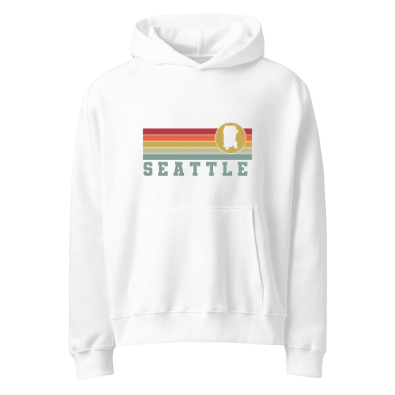 Seattle Hoodie with Varsity Rainbow design (White) – Produktansicht