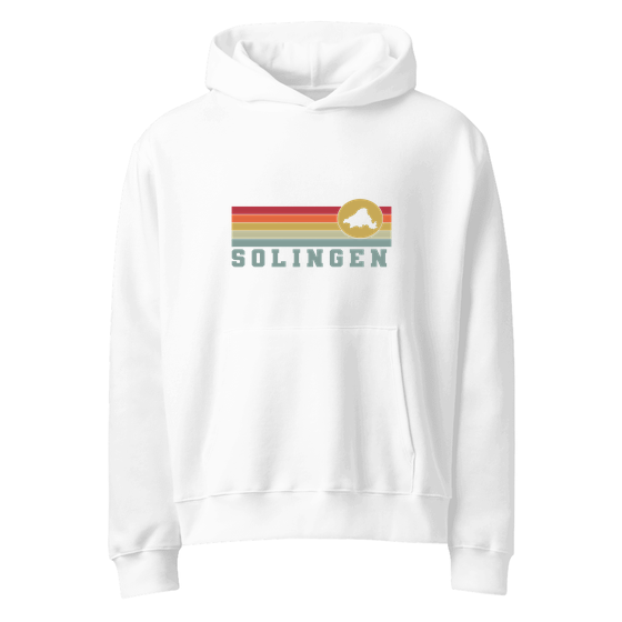 Solingen Hoodie mit Varsity Rainbow-Design (Weiß) – Produktansicht