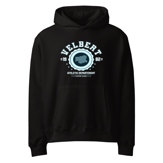 Velbert Hoodie mit Varsity Hero-Design (Schwarz) – Produktansicht